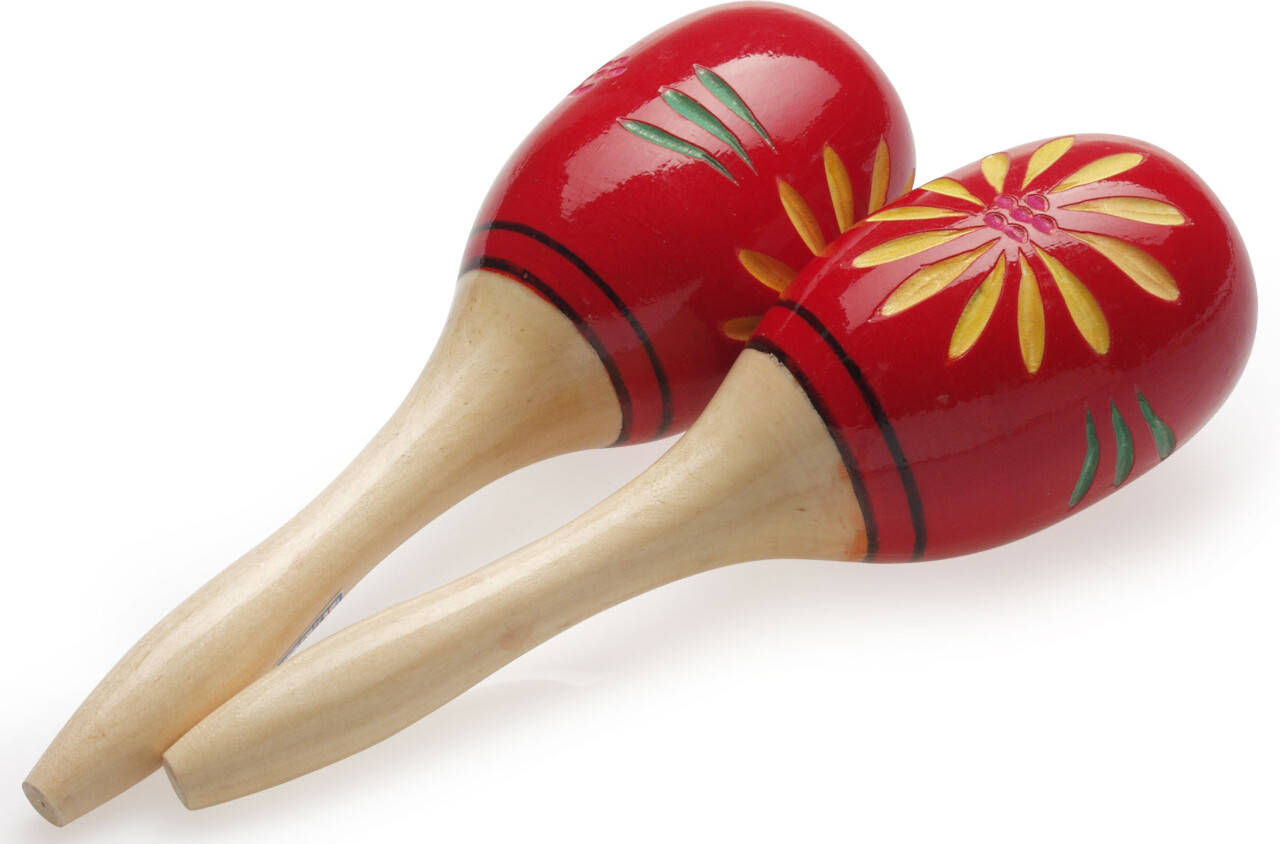 Stagg Pair of Oval Wooden Maracas, Red Flower
