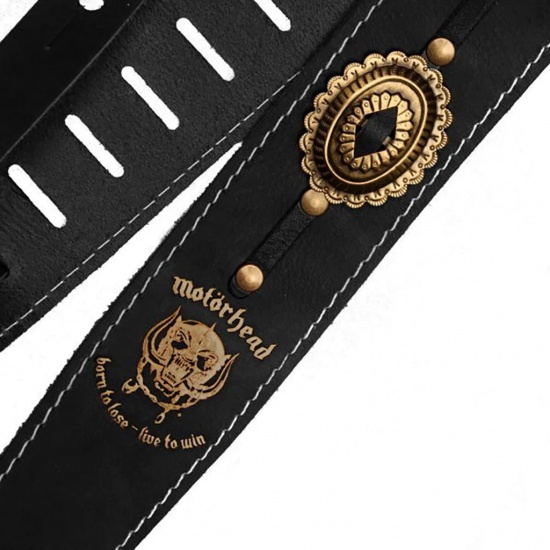 Richter Motrhead Genuine Leather Guitar Strap, Black Old Brass