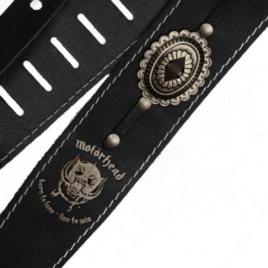 Richter Motrhead Genuine Leather Guitar Strap, Black Old Silver