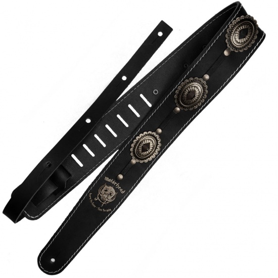 Richter Motrhead Genuine Leather Guitar Strap, Black Old Silver