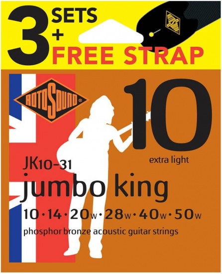 Rotosound Jumbo King 10s Triple Pack Plus Free Strap