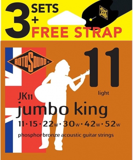 Rotosound Jumbo King 11s Triple Pack Plus Free Strap