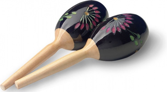 Stagg Pair of Oval Wooden Maracas, Black Flower