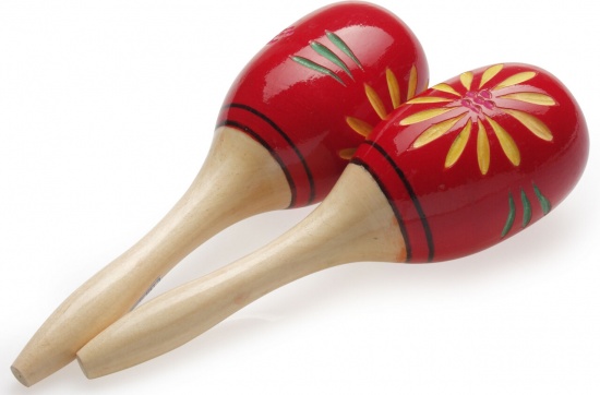 Stagg Pair of Oval Wooden Maracas, Red Flower