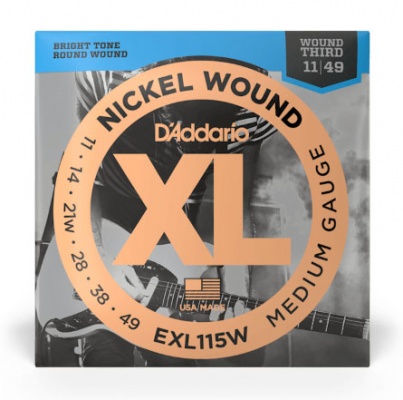 D'Addario EXL115w Nickel Wound Electric Guitar Strings, Medium/Blues-Jazz Rock, Wound 3rd, 11-49