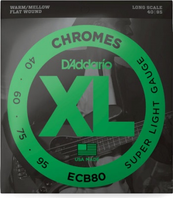 D'Addario ECB80 Chromes Flatwound Bass Guitar Strings, Light, 40-95, Long Scale