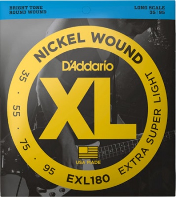 D'Addario EXL180 Nickel Wound Bass Guitar Strings, Extra Super Light, 35-95, Long Scale