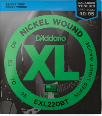 D'Addario EXL220BT Nickel Wound Bass Guitar Strings, Balanced Tension Super Light, 40-95, Long Scale