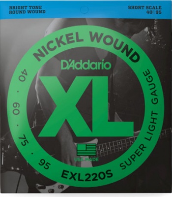 D'Addario EXL220S Nickel Wound Bass Guitar Strings, Super Light, 40-95, Short  Scale