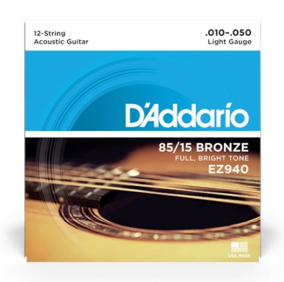 D'Addario EZ940 85/15 12-String Bronze Acoustic Guitar Strings, Light, 10-47