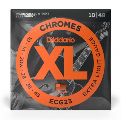 D'Addario ECG23 Chromes Flat Wound Electric Guitar Strings, Extra Light, 10-48