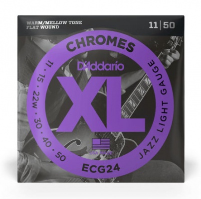 D'Addario ECG24 Chromes Flat Wound Electric Guitar Strings, Jazz Light, 11-50