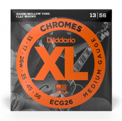 D'Addario ECG26 Chromes Flat Wound Electric Guitar Strings, Medium, 13-56