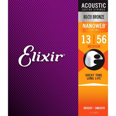 Elixir Nanoweb 80/20 Bronze Acoustic Guitar Strings, 13-56 Medium