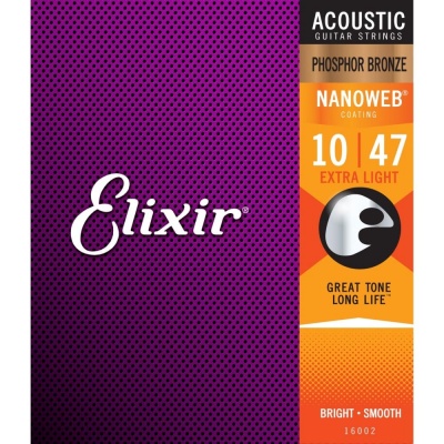 Elixir Nanoweb Phosphor Bronze Acoustic Guitar Strings, 10-47 Extra Light