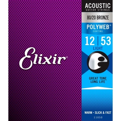 Elixir Polyweb 80/20 Bronze Acoustic Guitar Strings, 12-53 Light