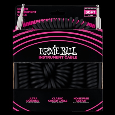 Ernie Ball Ultraflex Instrument Cable, 30ft Coiled Black P06044