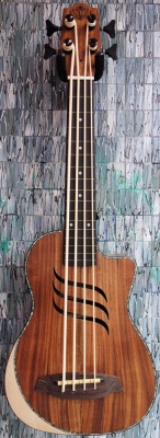 Isuzi EUB-K1 Lined Fretless Electric Ukulele Bass, Solid Top Koa